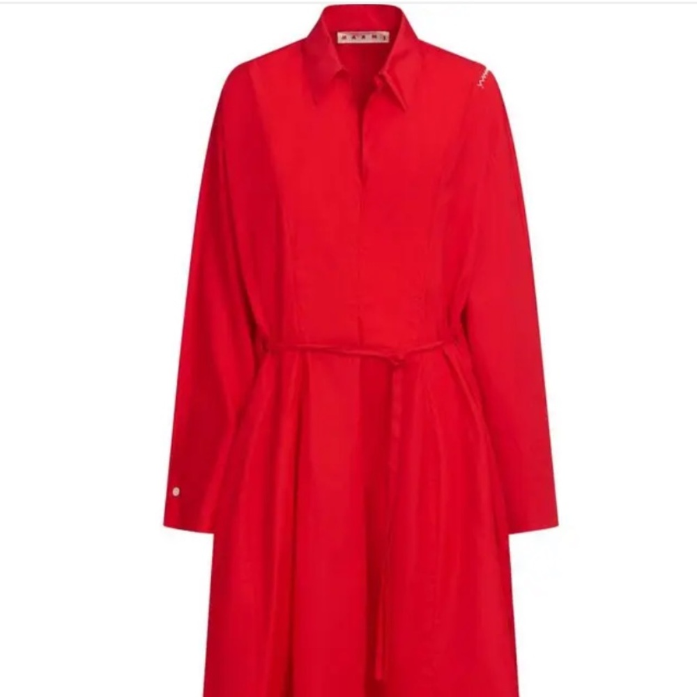 Marni NWT Cotton Midi Dress Vibrant Red Long Sleeve Size M